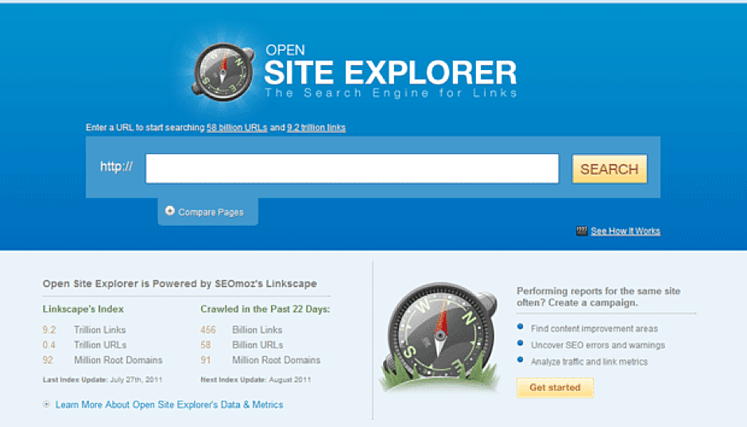 page d’accueil de opensiteexplorer